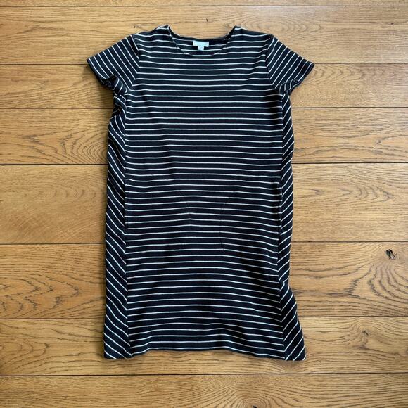 J. Jill Black White Stripe Knit Dress Chevron Side Panels M - Picture 1 of 6